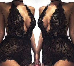 Top Quality Sexy Lingerie Backless Lace Babydoll Open Crotch Underwear Black Lingerie Rhine Bra Straps Sleepwear New5483479