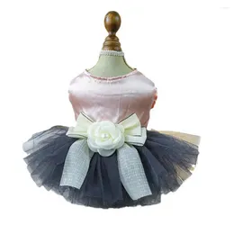 Dog Apparel Pet Princess Dress With 3d Flower Bow Decoration Mesh Splicing