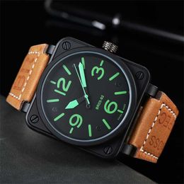 24% OFF watch Watch Beller New mens Men Automatic Mechanical Bell Brown Leather Black Ross Rubber Gift Br02