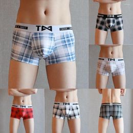 Underpants Ice Silk Boxers Men 2024 Mens Underwear Shorts Casual Nylon Plaid Loose Comfortable Man M-XXXL