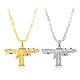 Pendant Necklaces HANGCHANG Necklace Jewelry Rhinestones Submachine Gun Charm Women Men Accessory Gift