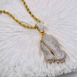 Custom Pendant Moissanite diamond charm 18k plated gold 925 Silver Iced Out Pendants jewelry brass men Hip Hop Boxing gloves Prayer Pendant necklace