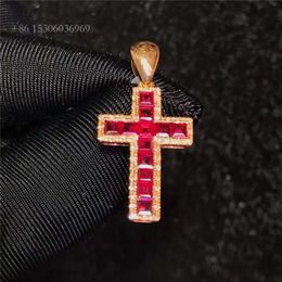 SGARIT Popular Christianity Religion Cross Jewellery 0.92Ct Natural Red Ruby Gemstone Pendant For Gold Necklace