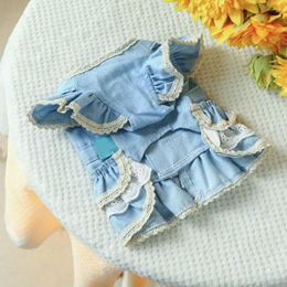 Dog Apparel Pet Dress With Sleeves Stylish Denim Traction Ring Comfortable Princess For Dogs Cats Furry