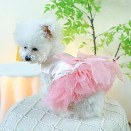 Dog Apparel Pet Dress Spring/Summer Rhinestone Bow Decor Wedding Princess With Mesh Splicing Supplies