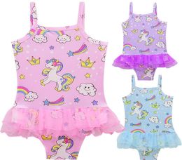 Baby Girl Swimwear Unicorn Swimsuit one piece princess bathing suit Bikini Beachwear Bodysuit with ruffles 3 colors ELC8397822619