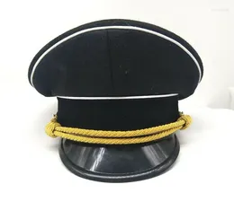 Berets REPRO WWII German Elite Officer Hat Military Cap Black & Chin Pipe Gold Cord