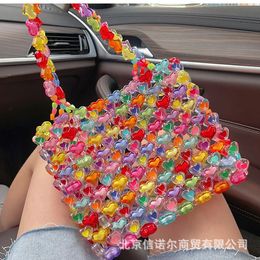 Summer fashion rainbow womens bag lovely pearl colorful messenger love gift beaded handmade Mini Shoulder Bag 240301