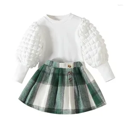 Clothing Sets Baby Girls Clothes Set Sweet Princess Outfits Autumn Winter Kids Long Sleeve Top And Plaid A-Line Skirt 2pcs Children Suit