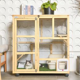 Cat Carriers Luxury Solid Wood Cages Large Capacity Cats Villa Four Seasons Universal Kitten Nest Indoor Home House Simple Pets Room