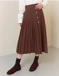Skirts Brown Color Fashion Long Skirt For Women High Waist Floral Embroidery Cotton Good Quality Pleated Clothes