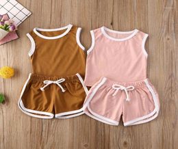 Clothing Sets Baby Boy Summer Clothes Toddler Kids Girls Boys Sleeveless Solid Tops Shorts Set Sport Wear Outfits Girl Suits15617275