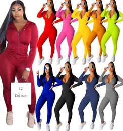 Women Casual solid color Two Piece Set Tracksuit Festival Clothing Fall Winter TopPant Sweat Suits Neon 2 Piece Outfits Matching 6006436