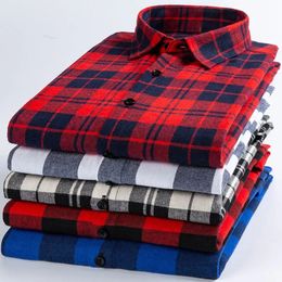 Spring and Autumn Fashion Cotton Long Sleeve Mens Shirt Brushed Red Plaid Business Leisure Fit Flannel No iron 230226