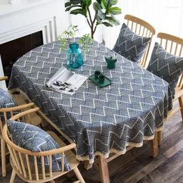 Table Cloth Oval Tablecloth With Lace Twill Stripe Linen Rustic Ellipse Dining Home Simple Modern Farmhouse Cover 185cm