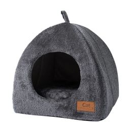 Mats Plush Foldable Dog Cat Bed Nonslip Pet Kennel Gray Kitten House Indoor Semienclosed Sleeping Cats Cave Bed for Small Dogs Tent