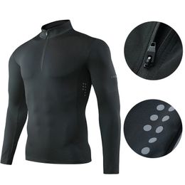 Mens Sports TShirt Long Sleeve Top Gym Clothing Fitness Compression Shirt Half Zip Pullover Quick Dry Sportswear 240223