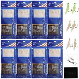 Fishhooks 10 Packs Fish Skin Bait Lure Rigs 6 Arm Hooks Sea Fishing Flasher Rigs With Swivel Snap Bait Rigs For Herring