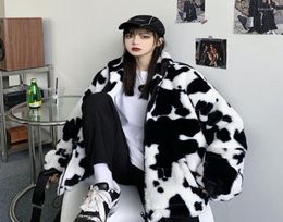 Women039s Jackets Winter Furry Teddy Coat Women Harajuku Dairy Milk Cow Print Loose Faux Fur Jacket Vintage Hip Hop Warm Street4987118