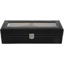 Watch case Leather watch box Jewellery box Gift for men 6 compartments - Black304Q