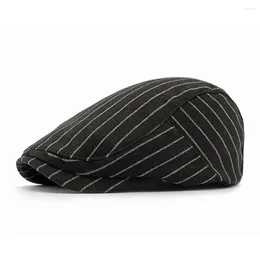 Berets Autumn Men Hats Sboy Caps For Male Polyester 56-60cm Adjustable Stripe Splicing Design Casual Simple Style 2024 BL0144