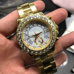 Gold ym automatic wristwatch big diamonds bezel 41mm high quality men's watch white dial stainless steel water resistant watc278b