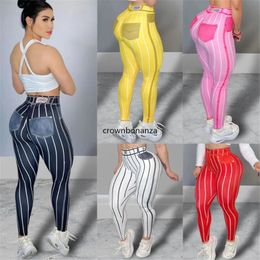 2024 Designer Striped Pants Women Plus SIZE 3XL Spring Skinny High Waist Leggings Sexy Stretchy Fitness Yoga Trousers Running Sporty Wear Wholesale Clothes