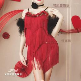 Stage Wear Latin Dance Costumes High-end Red Suspenders Tassel Skirts National Standard Practise Uniforms Performance