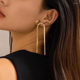 Dangle Earrings Trendy Gold Color Long Bowknot Tassels Drop For Women Girls Flat Snake Chain Bow Stud Geometric Ear Lightweight Jewelry