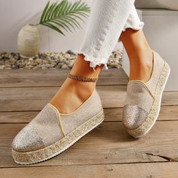 Platform Shoes Grass Woven Women Casual Slip-on Barefoot Comfortable Non-leather Loafers Big Size 42 43 240226