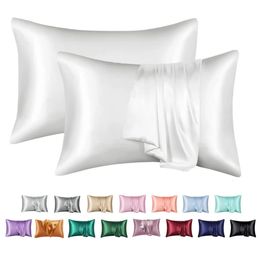 Nordic Silk Pillowcase White Black Grey Blue Bed Decorative Pillow Covers Luxury Comfortable Home Bedding Cases 240223