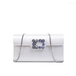 Evening Bags White Silk Satin Women's Dinner One Shoulder Bag For 2024 Diamond Embedding High Sense