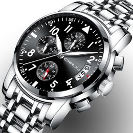Relogio Masculion CRRJU Men Top Luxury Brand Military Sport Watch Men's Quartz Clock Male Full Steel Casual Business black wa300x