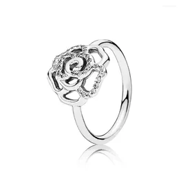 Cluster Rings Authentic 925 Sterling Silver Shimmering Rose Fashion Ring For Women Gift DIY Jewelry