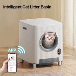 Boxes New Intelligent Cat Litter Basin Large Silo Fully Automatic Closed Cleaning and Deodorization with Ventilation Video App Control