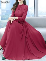 ZANZEA Elegant Women Autumn Aline Party Sundress Casual Long Sleeve Maxi Dress Kaftan Vestidos Oversize Robe Femme 240226