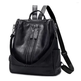 School Bags Women Soft Backpacks PU Leather Black Casual Versatile College Bag Large Capacity Shoulder Girls Travel Backpack