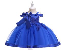 2022 New Girls Pageant Dresses Princess Off The Shoulder Ball Gowns Big Bow Appliques Knee Length Puffy Flower Girl Dresses for We8465559