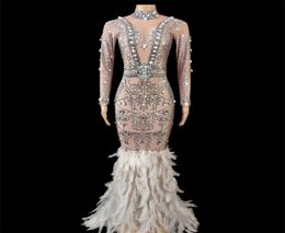 Sparkly White Feather Tail Dress Women Evening Prom Celebrity Party Birthday Long Dresses Singer Stage Costume 2208122804596