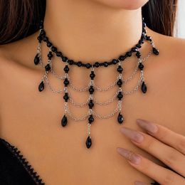 Anhänger Halsketten Kunjoe Gothic Schwarze Perlen Quaste Halskette für Frauen Acryl Perlen Charme Halsband Mädchen Halskette Party Geschenke Schmuck