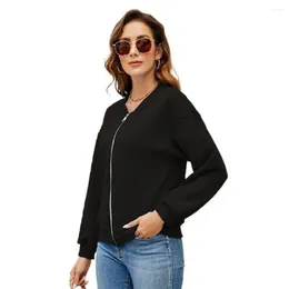 Women's Hoodies Basic Solid Colour Coat Stylish Round Neck Zipper Closure Winter Long Sleeve Warm Cardigan For Women