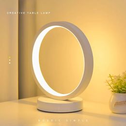 Simple Fashion Ring Table Lamp Study Bedroom Bedside Baby Feeding Dimmable Decorative Atmosphere Night Light 240227