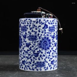 Storage Bottles Blue And White Porcelain Tea Pot Painted Ceramic Jewellery Cosmetics Candy Sealed Jar Home Coffee Bean Container Nowadays