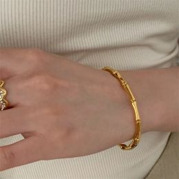 Bambuarmband med utsökt polering fashionabla och mångsidiga 14k guldarmband kvinnans tillbehör Bangle