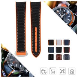 Nylon Watchband Rubber Leather Watchstrap for Omega Planet Ocean 215 600m Man Strap Black Orange Grey 22mm 20mm with Tools225E