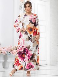 Plus Size Dresses 5XL White Dress Woman 2024 Spring Autumn Long Sleeve Floral Print Casual Curvy Maxi