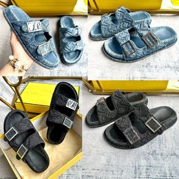 Feel Blue denim slides 8X832 Luxury brand sandals mens womens sandal pool sandals flat sandals Couple Sandals classics beach slippers high quality big size 35 46