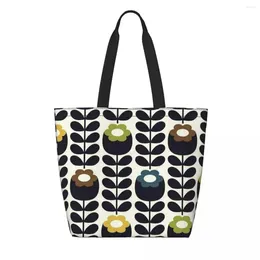 Shopping Bags Funny Printed Orla Kiely Floral Fabric Tote Washable Canvas Shoulder Shopper Scandinavian Handbag