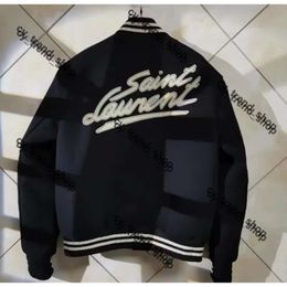Saint Laurents jscket Flocking Leather sleeves Baseball Coat Uniform Jacket Single Breasted Warm Jackets Couples Men Coats Clothing Varsity Jacket lvse jscket 903
