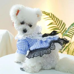 Dog Apparel Pet Dress Chic Mesh Splicing Princess With Bow Decoration Doll Collar